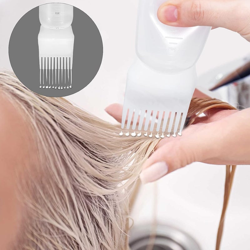 ONLYFU 4Pcs Root Comb Applicator Bottle, 6 Ounce Hair Dye Bottles with Comb and Graduated Scale Plastic Hair Oil Brush for Hair Care and Color, White - Image 5